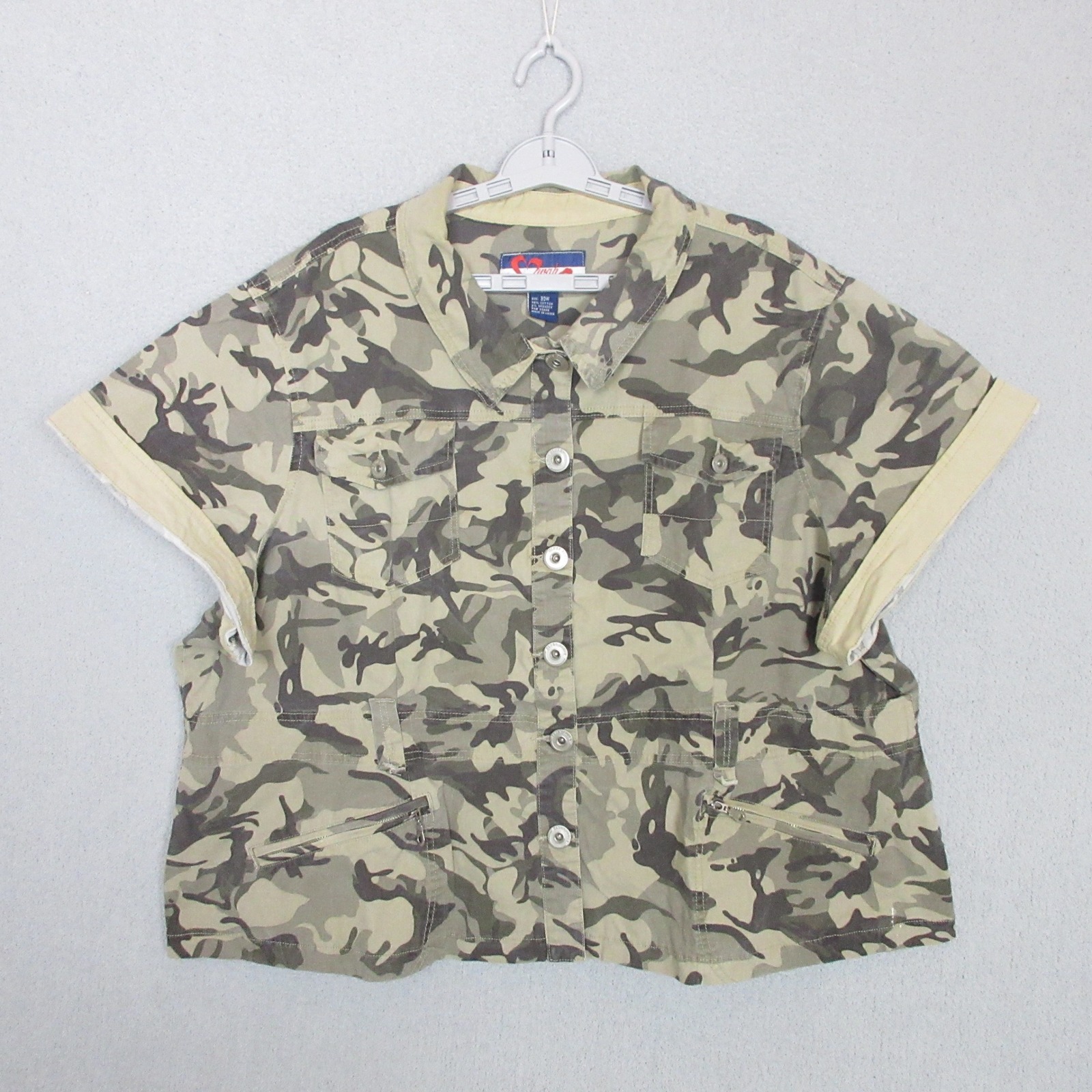 Mwah Jeans Camouflage Utility Jacket Women's Plus Size 30w Short Sleeve